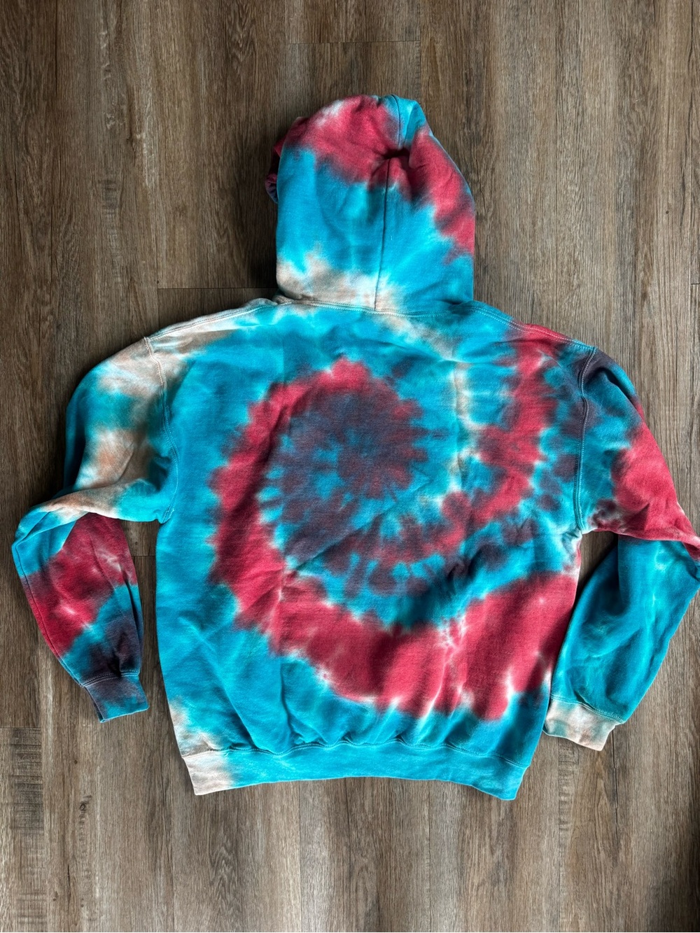 Grateful Dead Teal and Aqua Tie-Dye Hoodie with Skull Logo - Picture 4 of 4